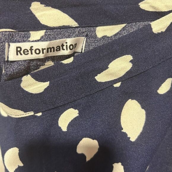 Reformation Bea Paint Splatter Spot Navy Blue MIDI Skirt - Picture 9 of 10